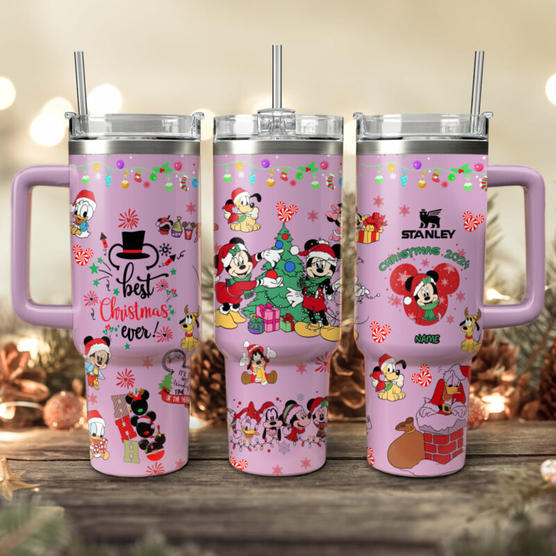 Disney Characters Cartoon Christmas Custom Stanley Quencher 40oz Stainless Steel Tumbler With Handle - Threewoofs