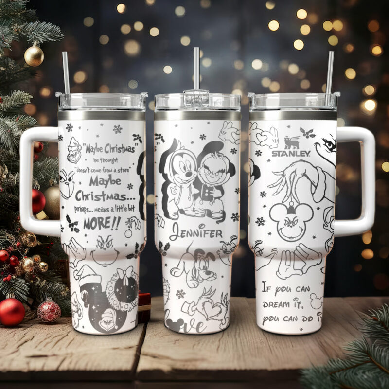 Disney Characters Cartoon Christmas Custom Stanley Quencher 40oz Stainless Steel Tumbler With Handle - Threewoofs