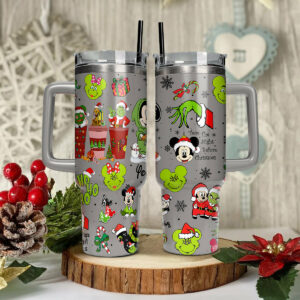 Disney Characters Cartoon Christmas Custom Stanley Quencher 40oz Stainless Steel Tumbler With Handle - Threewoofs