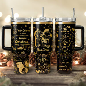 Disney Characters Cartoon Christmas Custom Stanley Quencher 40oz Stainless Steel Tumbler With Handle - Threewoofs