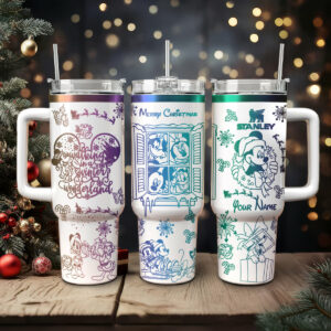 Disney Characters Cartoon Christmas Custom Stanley Quencher 40oz Stainless Steel Tumbler With Handle - Threewoofs