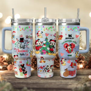 Disney Characters Cartoon Christmas Custom Stanley Quencher 40oz Stainless Steel Tumbler With Handle - Threewoofs