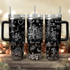 Disney Characters Cartoon Christmas Custom Stanley Quencher 40oz Stainless Steel Tumbler With Handle - Threewoofs