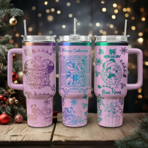 Disney Characters Cartoon Christmas Custom Stanley Quencher 40oz Stainless Steel Tumbler With Handle - Threewoofs