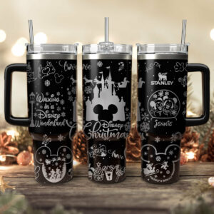 Disney Characters Cartoon Christmas Custom Stanley Quencher 40oz Stainless Steel Tumbler With Handle - Threewoofs