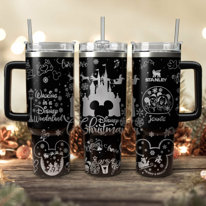 Disney Characters Cartoon Christmas Custom Stanley Quencher 40oz Stainless Steel Tumbler With Handle - Threewoofs