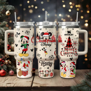 Disney Characters Cartoon Christmas Custom Stanley Quencher 40oz Stainless Steel Tumbler With Handle - Threewoofs
