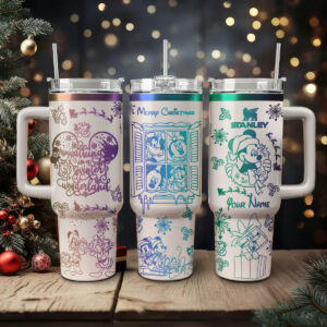 Disney Characters Cartoon Christmas Custom Stanley Quencher 40oz Stainless Steel Tumbler With Handle - Threewoofs