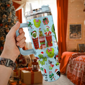 Disney Characters Cartoon Christmas Custom Stanley Quencher 40oz Stainless Steel Tumbler With Handle - Threewoofs
