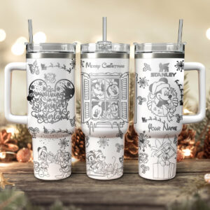 Disney Characters Cartoon Christmas Custom Stanley Quencher 40oz Stainless Steel Tumbler With Handle - Threewoofs