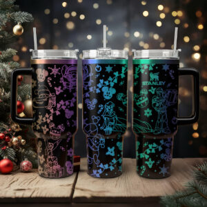 Disney Characters Cartoon Christmas Custom Stanley Quencher 40oz Stainless Steel Tumbler With Handle - Threewoofs