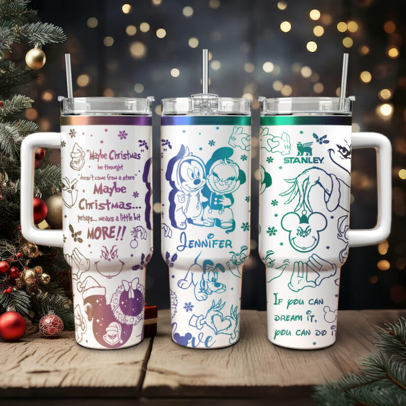 Disney Characters Cartoon Christmas Custom Stanley Quencher 40oz Stainless Steel Tumbler With Handle - Threewoofs