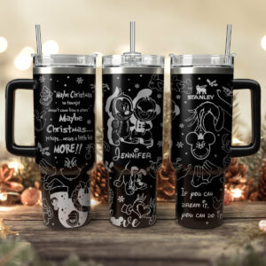 Disney Characters Cartoon Christmas Custom Stanley Quencher 40oz Stainless Steel Tumbler With Handle - Threewoofs