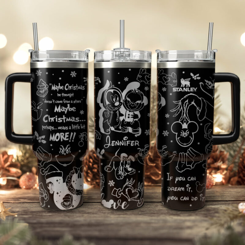 Disney Characters Cartoon Christmas Custom Stanley Quencher 40oz Stainless Steel Tumbler With Handle - Threewoofs