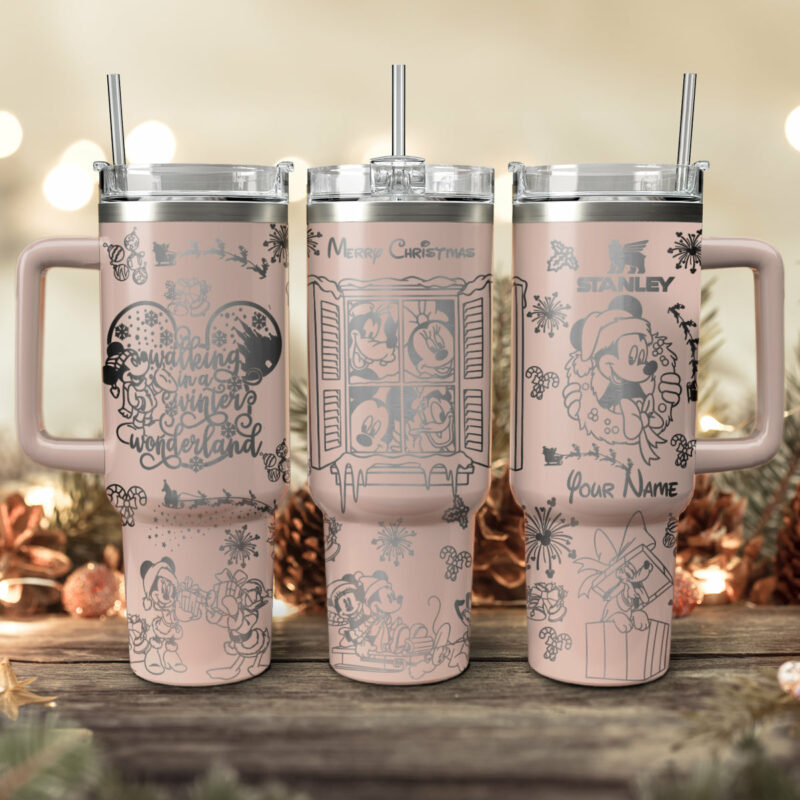 Disney Characters Cartoon Christmas Custom Stanley Quencher 40oz Stainless Steel Tumbler With Handle - Threewoofs