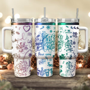 Disney Characters Cartoon Christmas Custom Stanley Quencher 40oz Stainless Steel Tumbler With Handle - Threewoofs