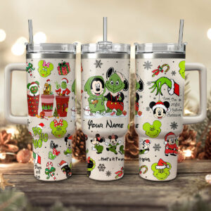 Disney Characters Cartoon Christmas Custom Stanley Quencher 40oz Stainless Steel Tumbler With Handle - Threewoofs