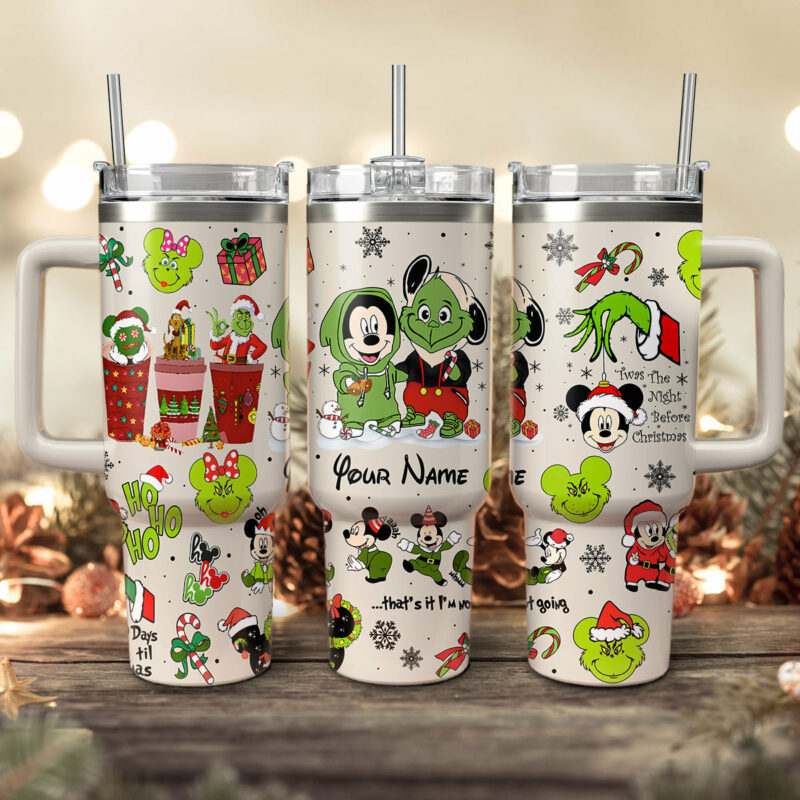 Disney Characters Cartoon Christmas Custom Stanley Quencher 40oz Stainless Steel Tumbler With Handle - Threewoofs