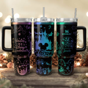 Disney Characters Cartoon Christmas Custom Stanley Quencher 40oz Stainless Steel Tumbler With Handle - Threewoofs