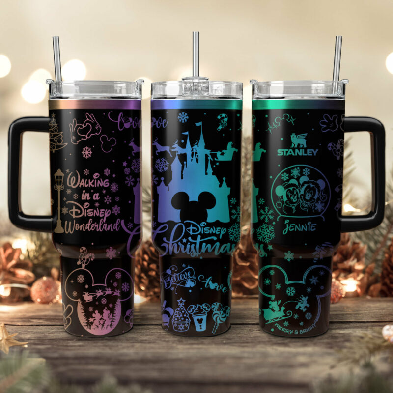 Disney Characters Cartoon Christmas Custom Stanley Quencher 40oz Stainless Steel Tumbler With Handle - Threewoofs