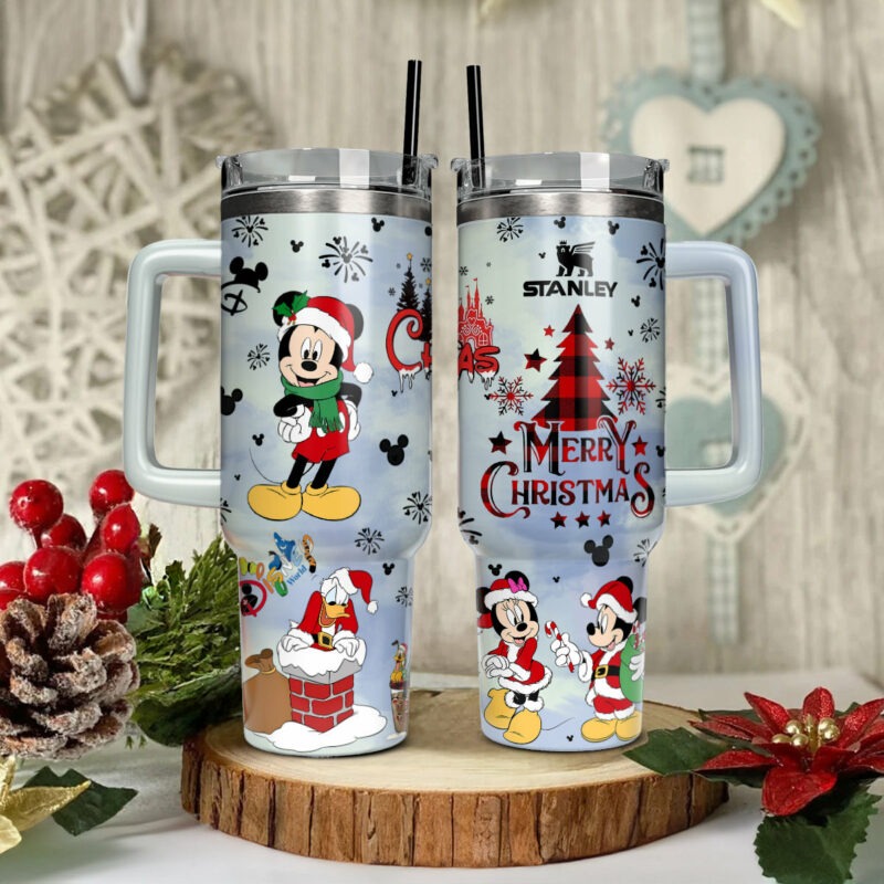 Disney Characters Cartoon Christmas Custom Stanley Quencher 40oz Stainless Steel Tumbler With Handle - Threewoofs - Image 2