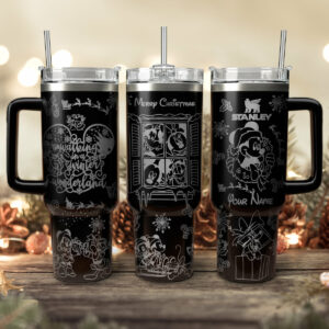 Disney Characters Cartoon Christmas Custom Stanley Quencher 40oz Stainless Steel Tumbler With Handle - Threewoofs