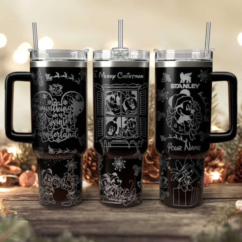 Disney Characters Cartoon Christmas Custom Stanley Quencher 40oz Stainless Steel Tumbler With Handle - Threewoofs