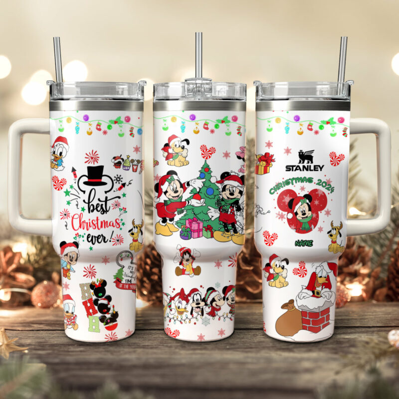 Disney Characters Cartoon Christmas Custom Stanley Quencher 40oz Stainless Steel Tumbler With Handle - Threewoofs