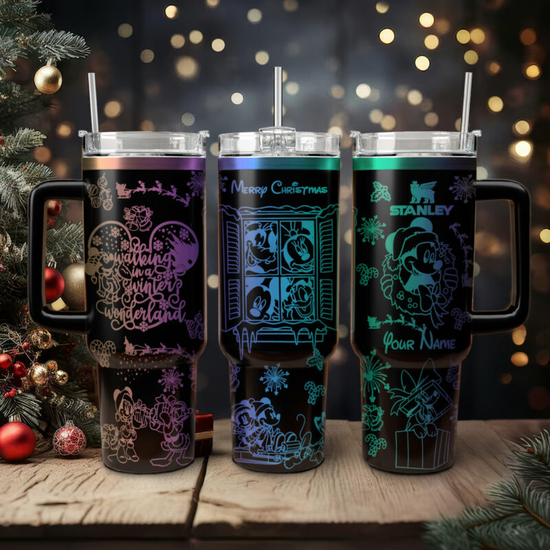 Disney Characters Cartoon Christmas Custom Stanley Quencher 40oz Stainless Steel Tumbler With Handle - Threewoofs