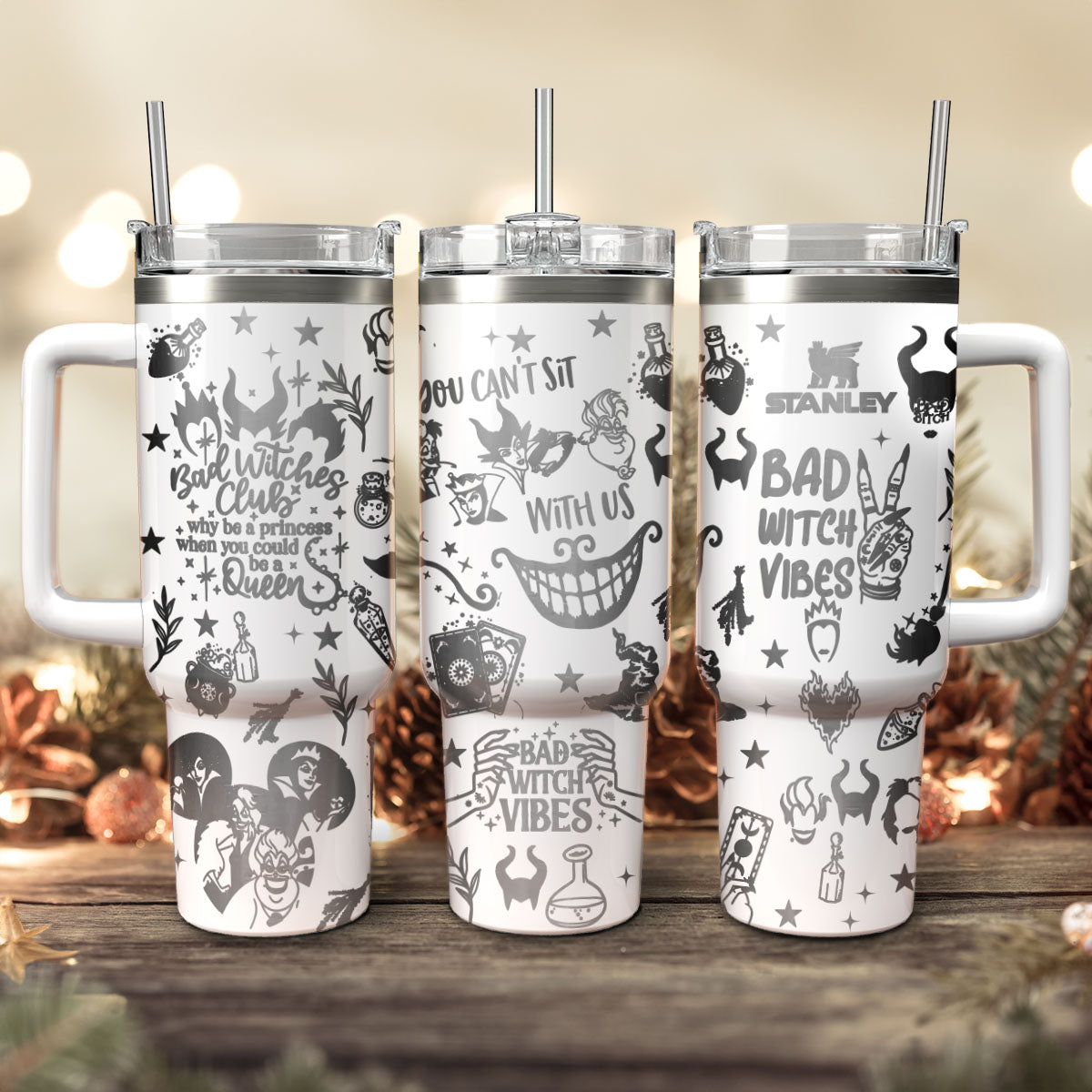 Disney Villains Cartoon Custom Stanley Quencher 40oz Stainless Steel Tumbler With Handle - Threewoofs