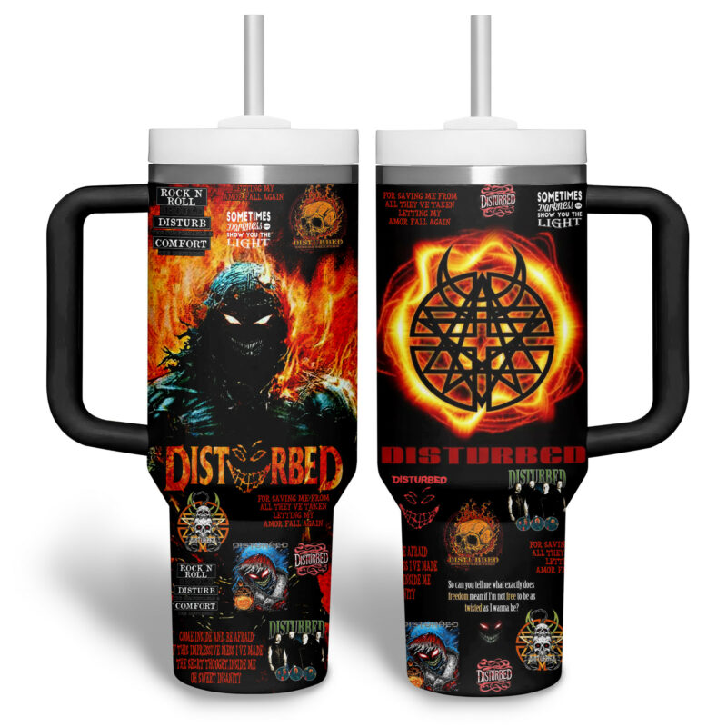 Disturbed Music Custom Stanley Quencher 40oz Stainless Steel Tumbler With Handle - Threewoofs - Image 4