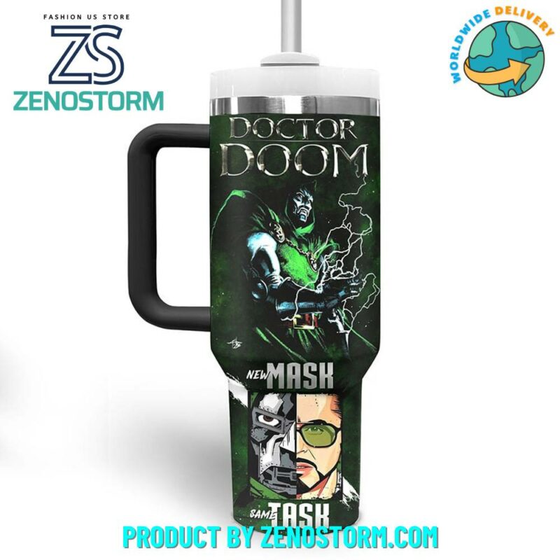 Doctor Doom New Mask Same Task Stanley Movies Custom Stanley Quencher 40oz Stainless Steel Tumbler With Handle - Threewoofs - Image 3