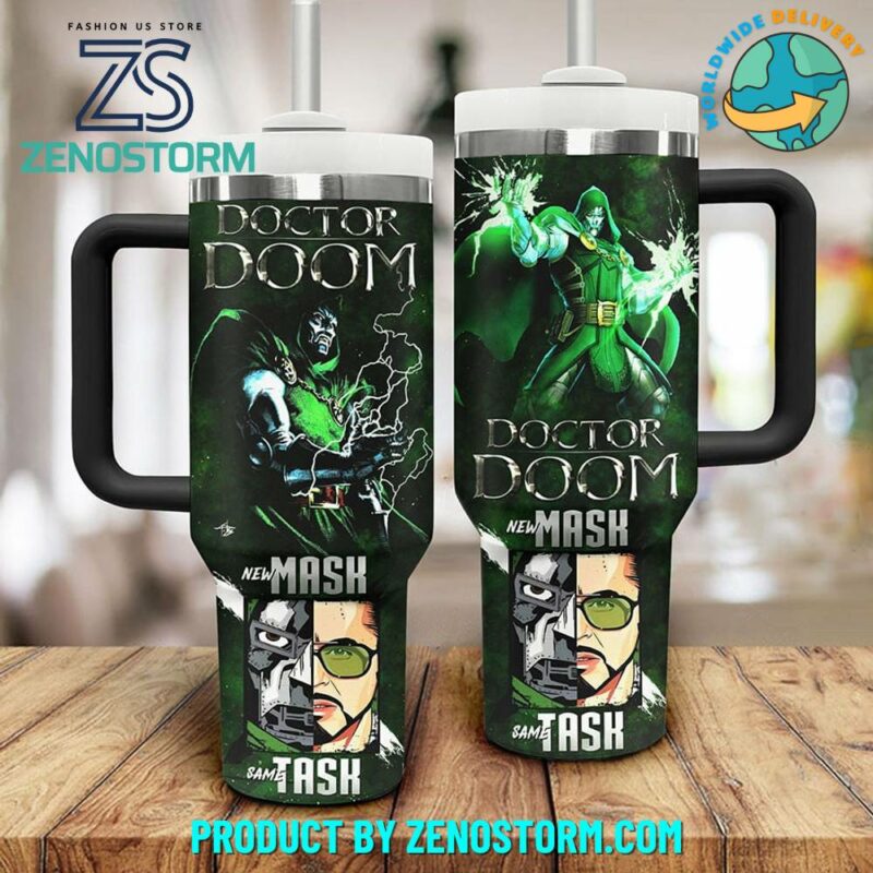 Doctor Doom New Mask Same Task Stanley Movies Custom Stanley Quencher 40oz Stainless Steel Tumbler With Handle - Threewoofs - Image 2