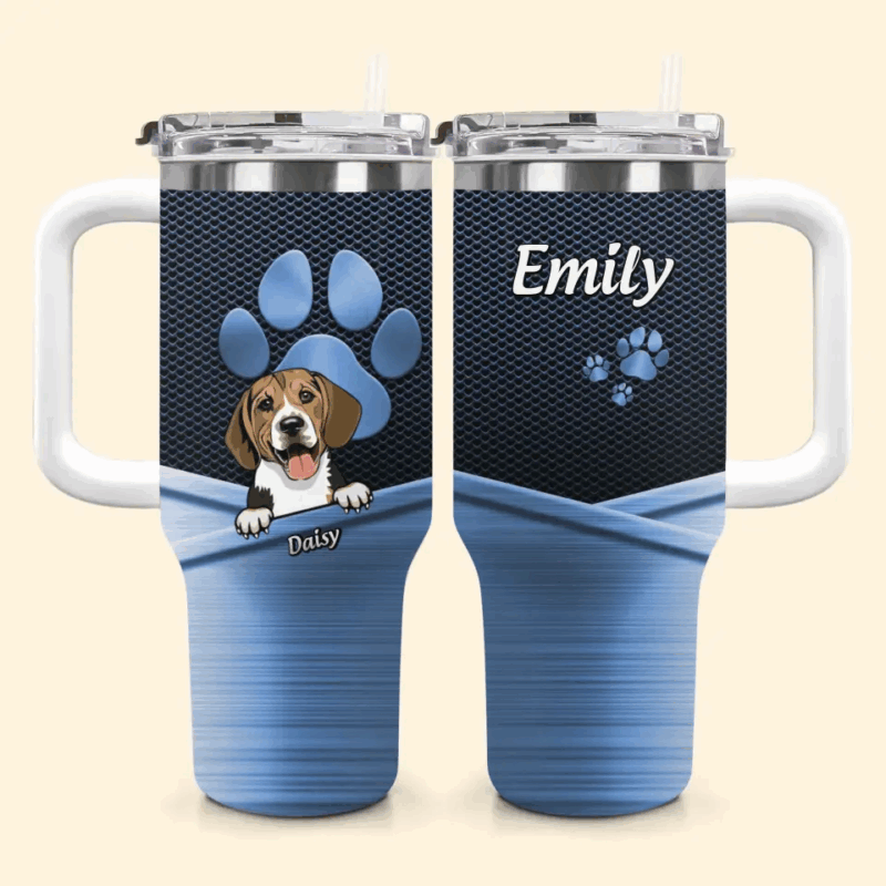 Dog Paws Custom Stanley Quencher 40oz Stainless Steel Tumbler With Handle - Threewoofs