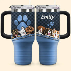 Dog Paws Custom Stanley Quencher 40oz Stainless Steel Tumbler With Handle - Threewoofs