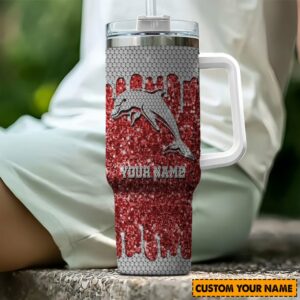 Dolphins NRL Sports Glitter Custom Stanley Quencher 40oz Stainless Steel Tumbler With Handle - Threewoofs