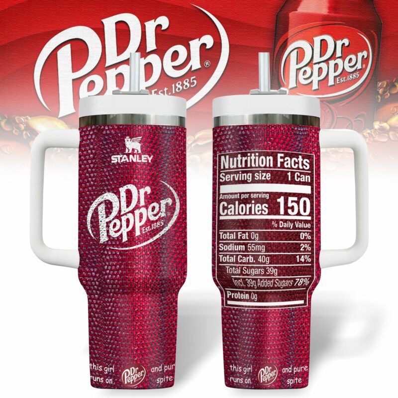 Dr Pepper Drinks Custom Stanley Quencher 40oz Stainless Steel Tumbler With Handle - Threewoofs