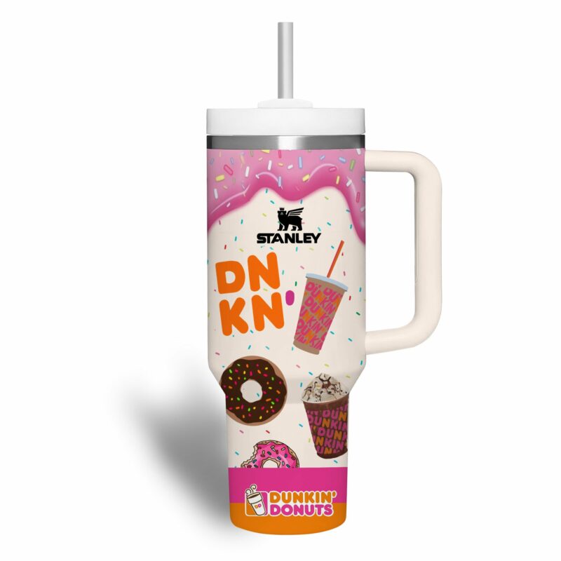 Dunkin Donuts Drinks Custom Stanley Quencher 40oz Stainless Steel Tumbler With Handle - Threewoofs - Image 2