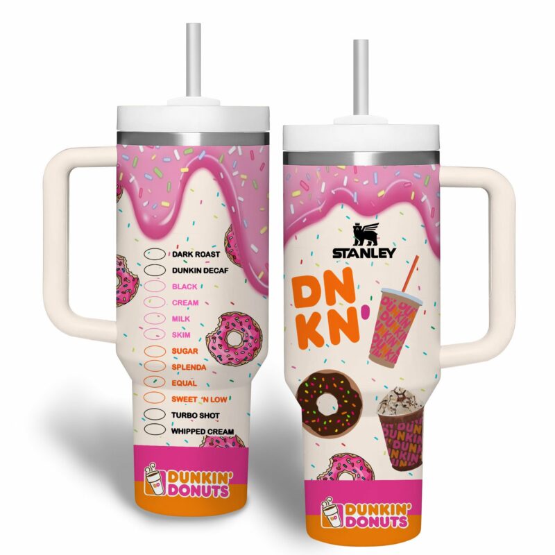 Dunkin Donuts Drinks Custom Stanley Quencher 40oz Stainless Steel Tumbler With Handle - Threewoofs - Image 3