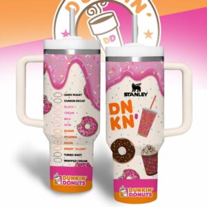 Dunkin Donuts Drinks Custom Stanley Quencher 40oz Stainless Steel Tumbler With Handle - Threewoofs