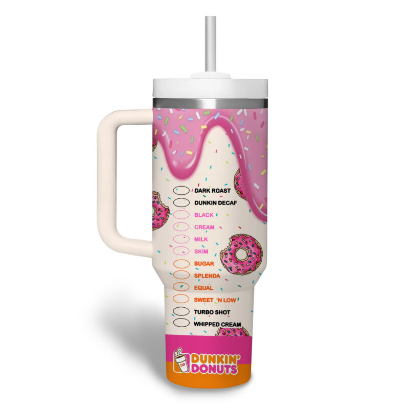 Dunkin Donuts Drinks Custom Stanley Quencher 40oz Stainless Steel Tumbler With Handle - Threewoofs - Image 4