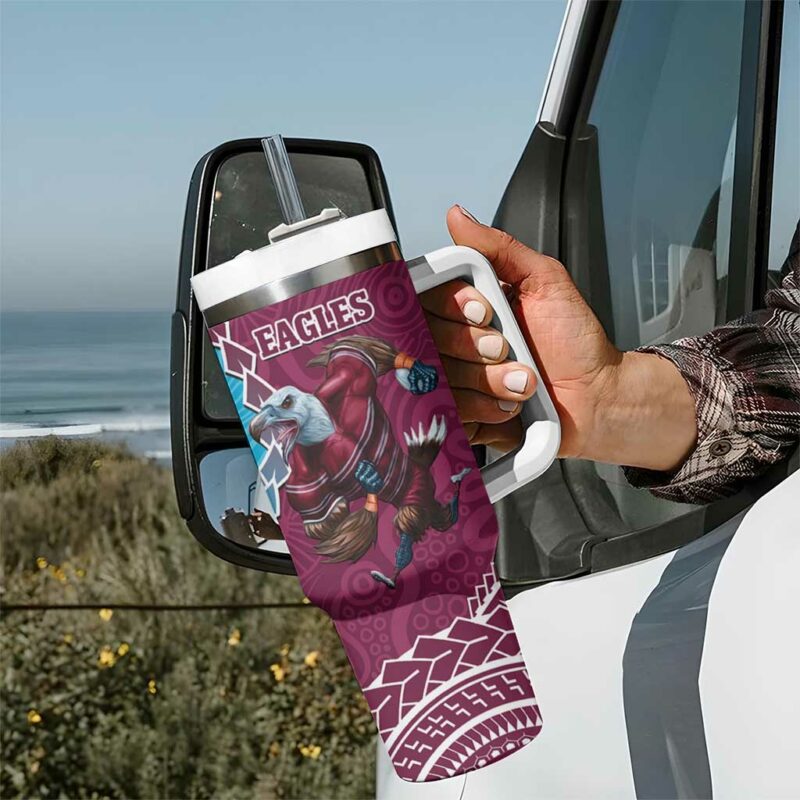 Eagles And Sharks Rugby Aboriginal Mix Polynesian Pattern Custom Stanley Quencher 40oz Stainless Steel Tumbler With Handle - Threewoofs - Image 7