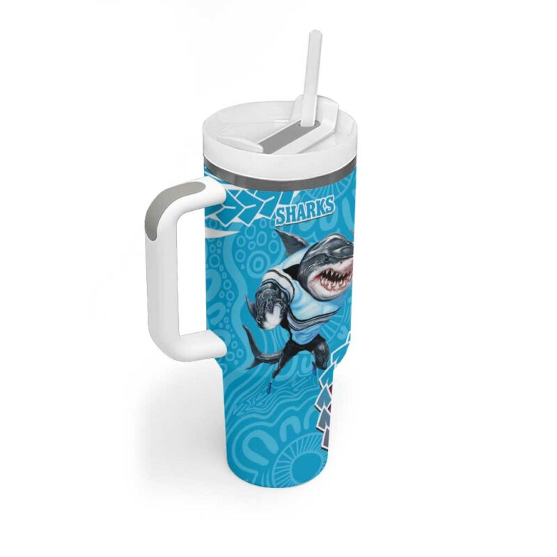 Eagles And Sharks Rugby Aboriginal Mix Polynesian Pattern Custom Stanley Quencher 40oz Stainless Steel Tumbler With Handle - Threewoofs - Image 3