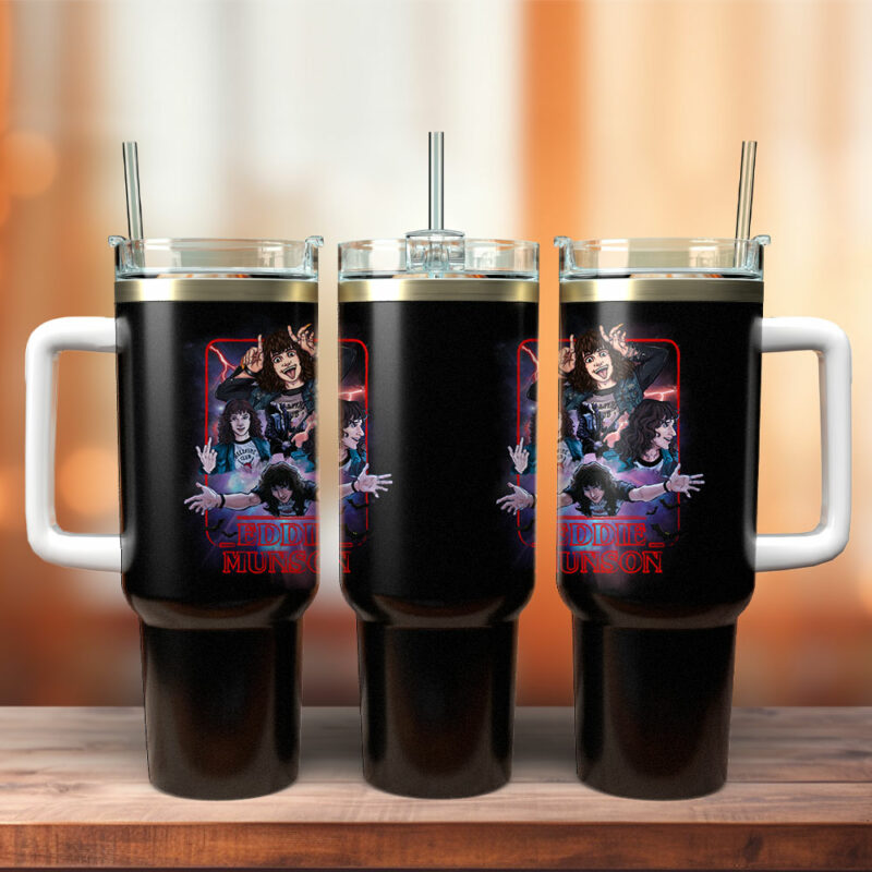 Eddie Munson Stranger Things Movies Custom Stanley Quencher 40oz Stainless Steel Tumbler With Handle - Threewoofs