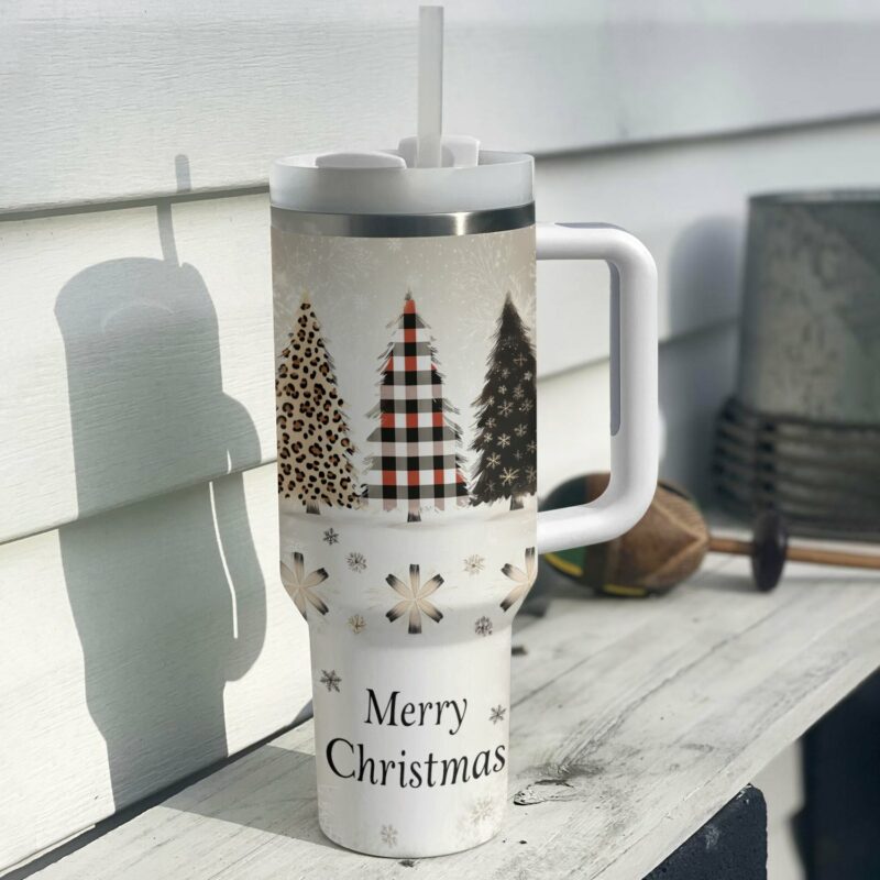 Elegent Christmas Trees Custom Stanley Quencher 40oz Stainless Steel Tumbler With Handle - Threewoofs - Image 3