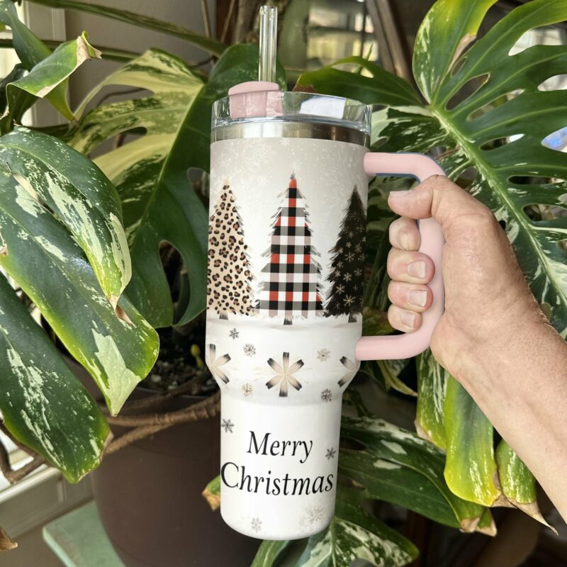 Elegent Christmas Trees Custom Stanley Quencher 40oz Stainless Steel Tumbler With Handle - Threewoofs - Image 2