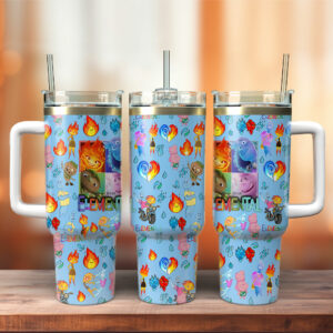 Elemental Cartoon Custom Stanley Quencher 40oz Stainless Steel Tumbler With Handle - Threewoofs