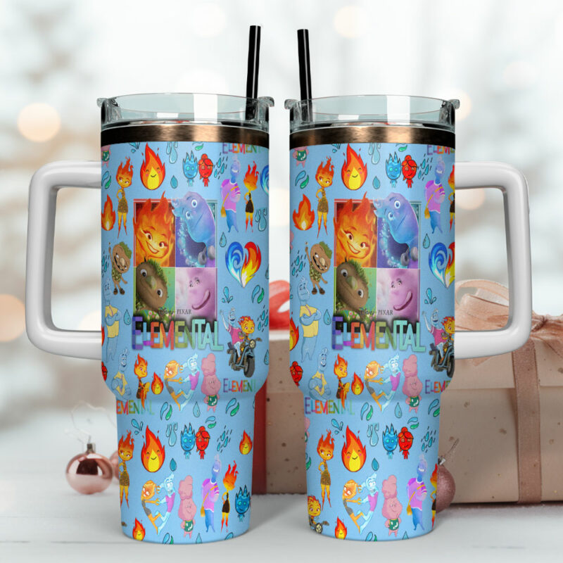 Elemental Cartoon Custom Stanley Quencher 40oz Stainless Steel Tumbler With Handle - Threewoofs - Image 4