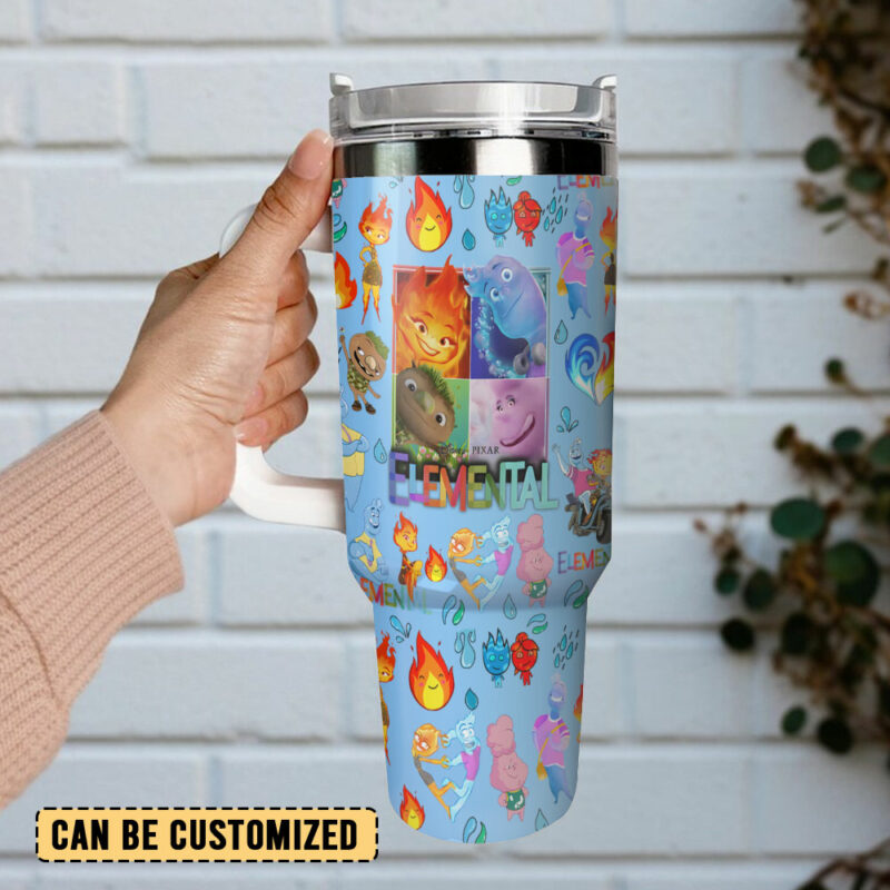 Elemental Cartoon Custom Stanley Quencher 40oz Stainless Steel Tumbler With Handle - Threewoofs - Image 3