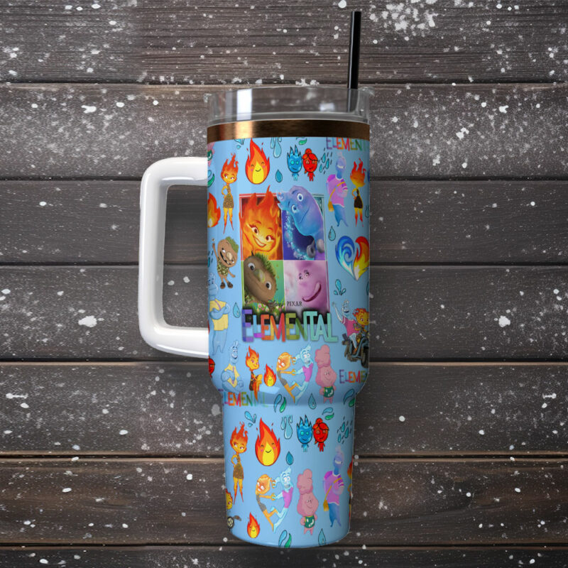 Elemental Cartoon Custom Stanley Quencher 40oz Stainless Steel Tumbler With Handle - Threewoofs - Image 2